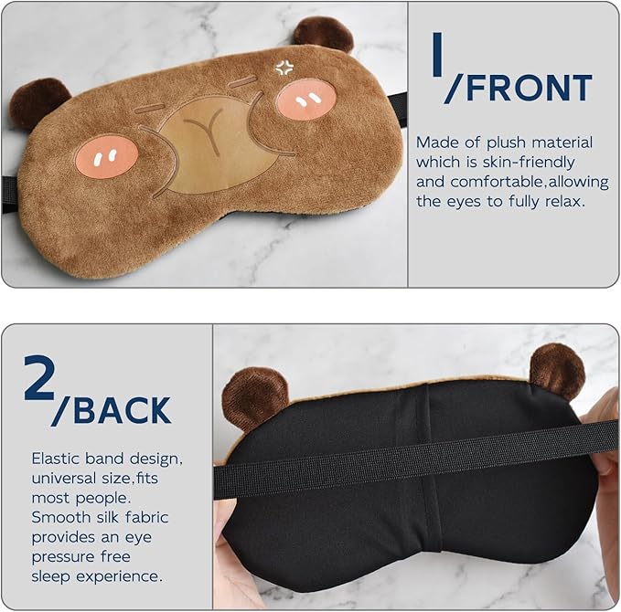 Cute Animal Sleeping Mask Sleep Mask, Funny Capybara Eye Masks for Travel Nap Sleeping Blindfold Eye Cover Eyeshade for Adult Teens Men Women - Angry Capybara, Brown - Bloomnest
