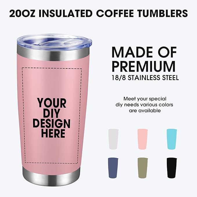 Personalized Custom Tumbler Print in USA 10 Pcs 20oz Stainless Steel Coffee Cup with Lid & Straw Double Wall Insulated Tumbler with Colorful Text Logo Photo smlixe