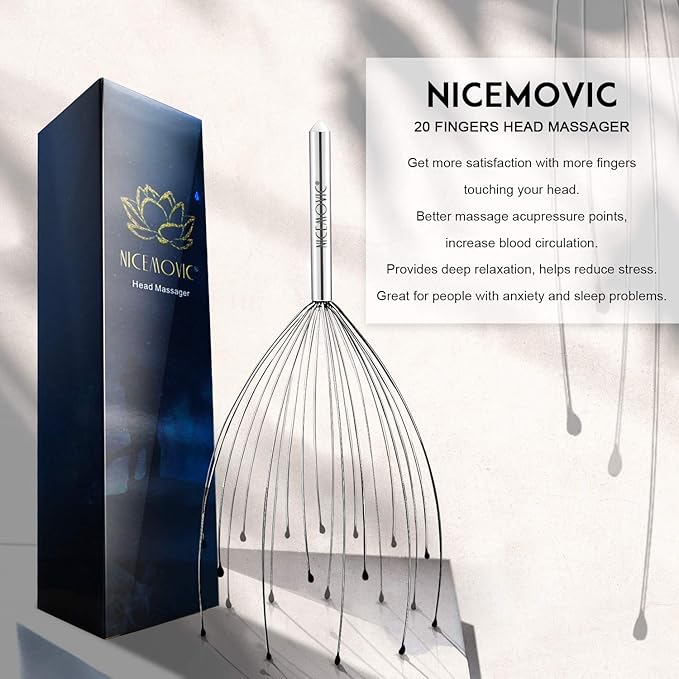 NICEMOVIC 2 Pack Head Scalp Massager, Stocking Stuffers Stress Relief Gifts for Women Men, 20 Fingers Scalp Head Scratcher for Hair Stimulation Body Relaxing (Silver & Silver) NICEMOVIC