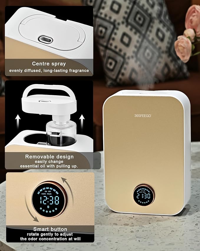 Waterless Oil Diffuser - Pure Essential Oil Diffuser with App Control - 150ml/1700 Sq.Ft. Coverage for Effective Aromatherapy in Home/Office/Hotel (White Gold-Rotary Edition) - Bloomnest