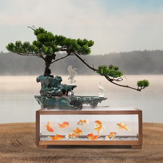Tabletop Water Fountain, Indoor Waterfall with Mist Maker and Water Wheel for Home Office Decor for Good Luck Wealth - Bloomnest