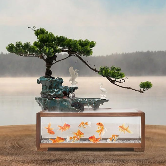 Tabletop Water Fountain, Indoor Waterfall with Mist Maker and Water Wheel for Home Office Decor for Good Luck Wealth - Bloomnest