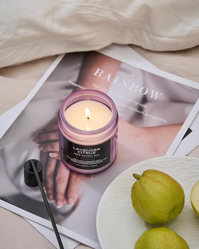 M&SENSE Lavender Citrus Scented Candle, Natural Soy Wax for Home Scented, Stress Relief 7.05oz 50H Burn Time Aromatherapy Candle Gift for Mom Friends Teacher & Spa Bath Yoga - Bloomnest