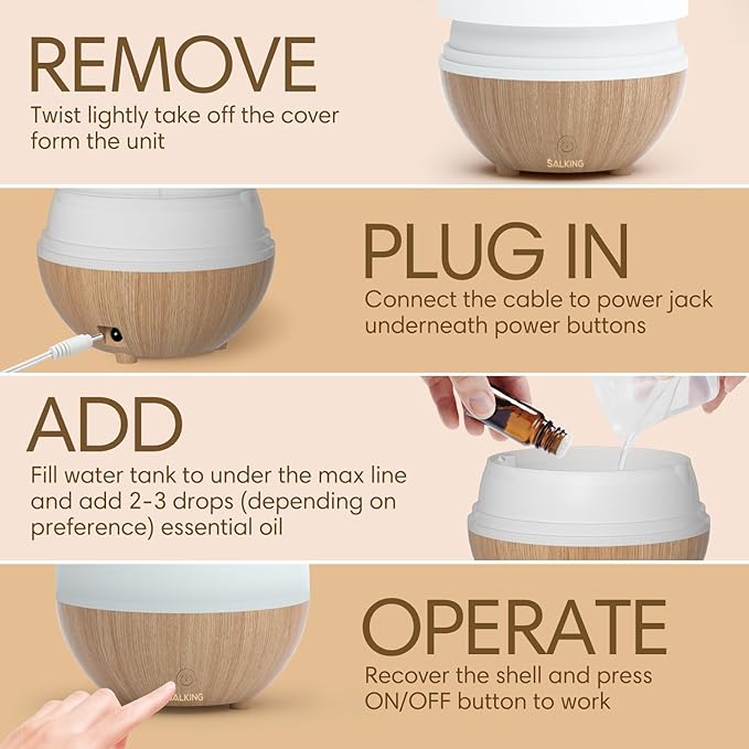 SALKING Essential Oil Diffuser (Set of 2), 100ml Small Aromatherapy Diffuser with Auto Shut-Off, Ultrasonic Diffusers for Essential Oils, Cool Mist Humidifier with Warm White Lights, for Office Home - Bloomnest