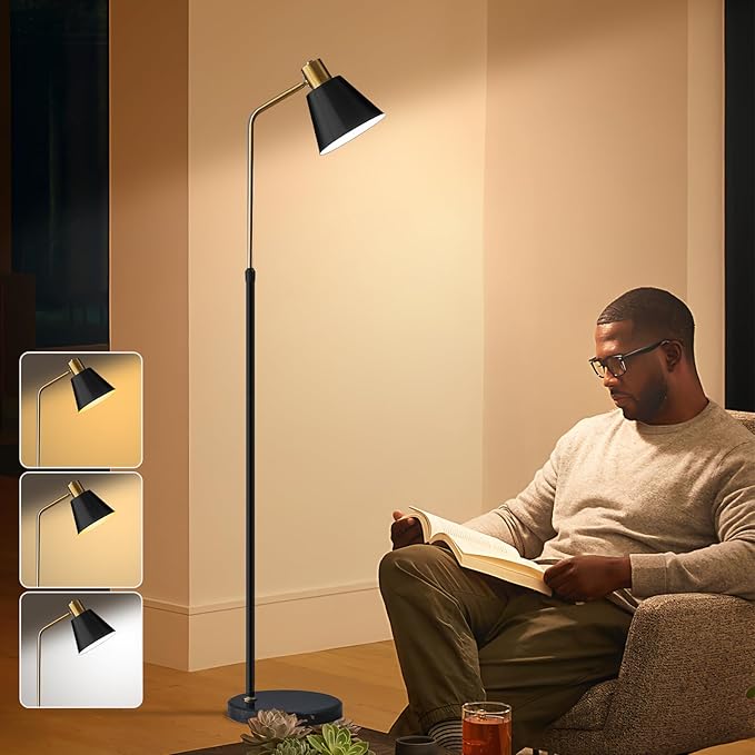 Dimmable Black Vintage Floor Lamps for Living Room Sofa Corner Bedroom Bedside Office,Unique Adjustable Standing Tall Reading Lights with Bright 12W LED Bulb, Modern Industrial Minimalist Home Decor - Bloomnest
