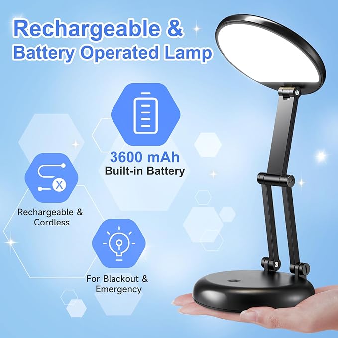Desk Lamps for Home Office Rechargeable 3600mAh, Foldable+Portable Cordless Desk Light Small Table Lamp,Dimmable+9 Brightness Small Table Lamp Desk Light Table, LED Desk Lamps for Home Office - Bloomnest