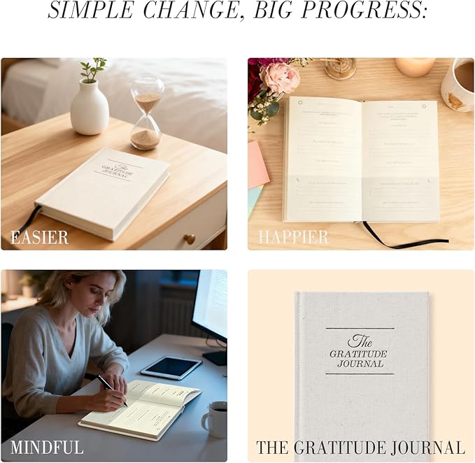 COMIX Gratitude Journal for Women Men, 5 Minute Daily Gratitude Practice, Daily Guided Prompts for Positive Thinking, Self-Reflection, and Personal Growth - Undated Planner,Beige - Bloomnest
