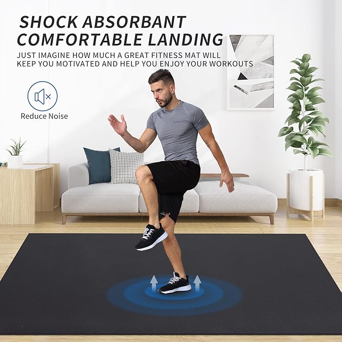 MRO Extra Large Exercise Mat For Home Gym, 15'x6'/12'x6'/9'x6'(7mm) Workout Mats for Gym Flooring, Non-Slip, Extra Thick Durable Cardio Mat, Ideal for Plyo, Weights, MMA, Jump Rope -Shoe Friendly - Bloomnest