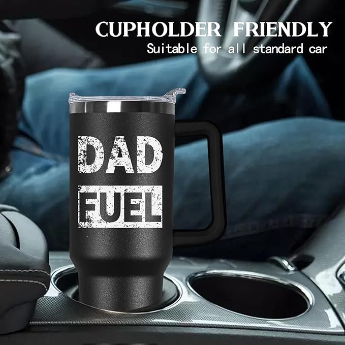 Ceovfoi 40 oz Dad Fuel Tumbler with Handle Lid and Straw,Black Dad Stainless Steel Cups Mug water Botter,Fathers Day Gift For Dad from Gaughter - Bloomnest