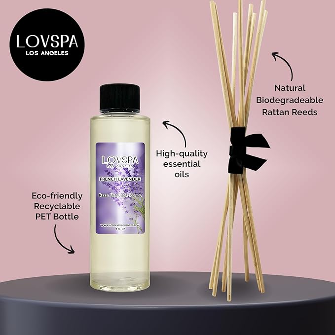 LOVSPA French Lavender Diffuser Oil - Luxury Essential Oils for Diffuser Refill & Air Freshener Room Spray - Long-Lasting & Natural Home Fragrance, Scented Oil for Diffusers, USA Made, 4oz - Bloomnest