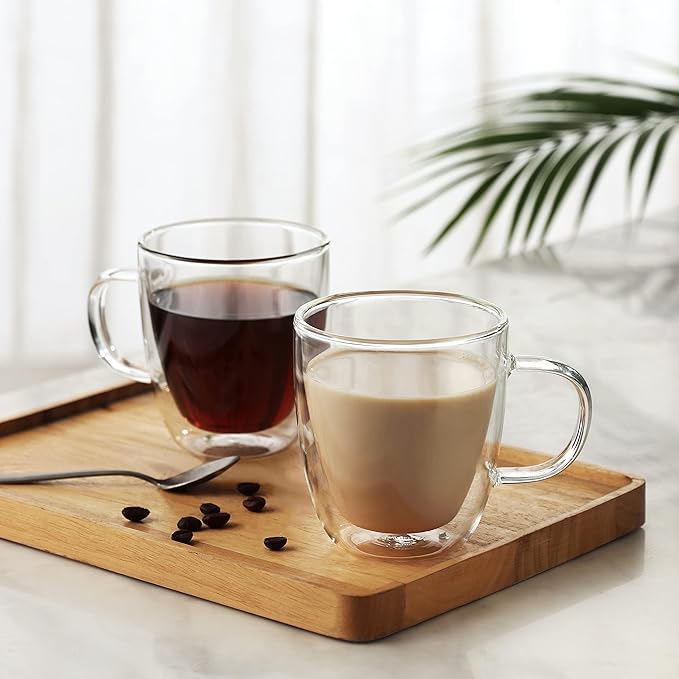 CNGLASS Large Double Wall Glass Coffee Mug 17 oz,Insulated Glass Coffee Cups with Handle,Set of 1 - Bloomnest