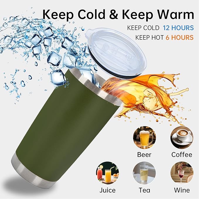 IEOVIEE 32 Pack, 20oz Stainless Steel Bulk Tumblers with Lids and Straws, Double Wall Insulated Travel Mug, Durable Powder Coated Tumbler Bulk Cup for Cold and Hot Drinks(Army Green) - Bloomnest