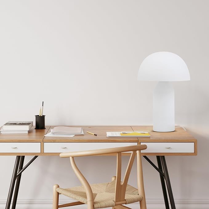 Brightech Venus Glass - Contemporary Table Lamp with Glass Shade and Body - Unique Mushroom Table Lamp - Dimmable LED Light Bulbs for Bedroom Reading, Great Décor for Living Rooms, Offices - Bloomnest