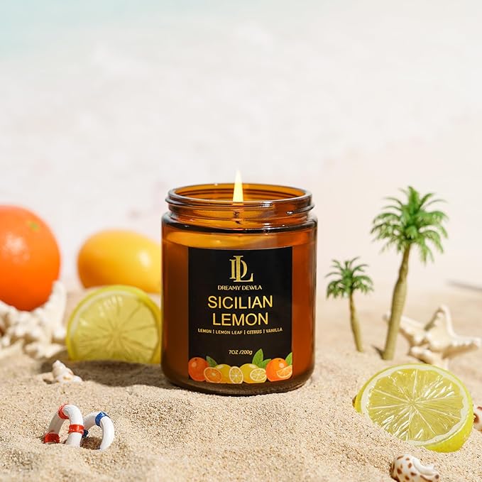 Sicilian Lemon Candles, 7oz Sicilian Lemon Scented Candle, Natural Soy Candles for Home Scented, Long Lasting with 50 Hour Burn Time, Gifts for Men Women - Bloomnest