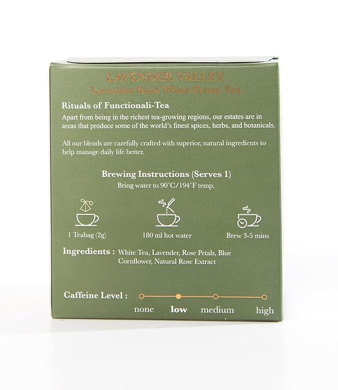 Luxmi Estates Lavender Valley Organic Lavender Tea (25 Tea Bags) Low Caffeine Tea Bags For Sleep, Relaxing, Calming, and Stress Relief, With Certified Organic Darjeeling Makaibari White Tea - Bloomnest