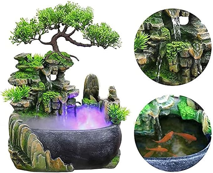 Rockery Stream Tabletop Fountain, Zen Meditation Indoor Waterfall Feature with Automatic Pump and Switch, Desktop Fountain for Home Office Bedroom Decoration (A) - Bloomnest