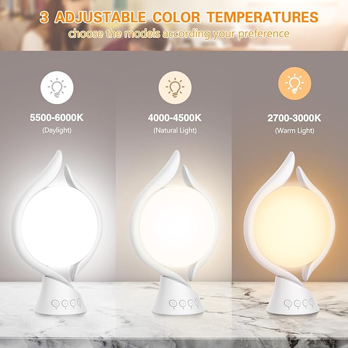 Voraiya Light Therapy Lamp 10000 Lux, UV-Free Therapy Light with 5 Brightness, 3 Color Temperature, 4 Timer, Memory Function, Full Spectrum, Bright Seasonal Sun Light Lamp for Bedroom, Office - Bloomnest