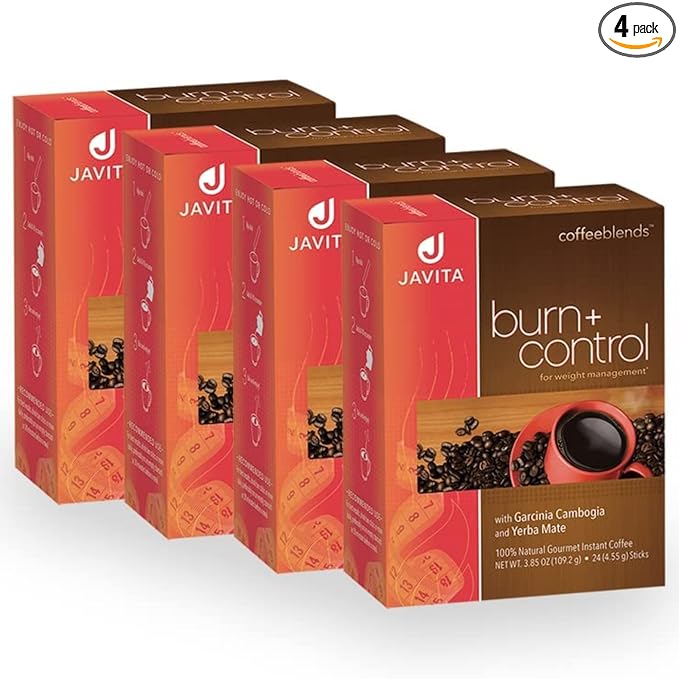 Javita Burn + Control Instant Coffee, Weight Management Herbs: Garcinia Cambogia & Yerba Mate, Slimming Coffee with Help of Exercise, Keto, Dieters Drink, 4 box / 24 (4.55g Sticks), 96 Count - Bloomnest