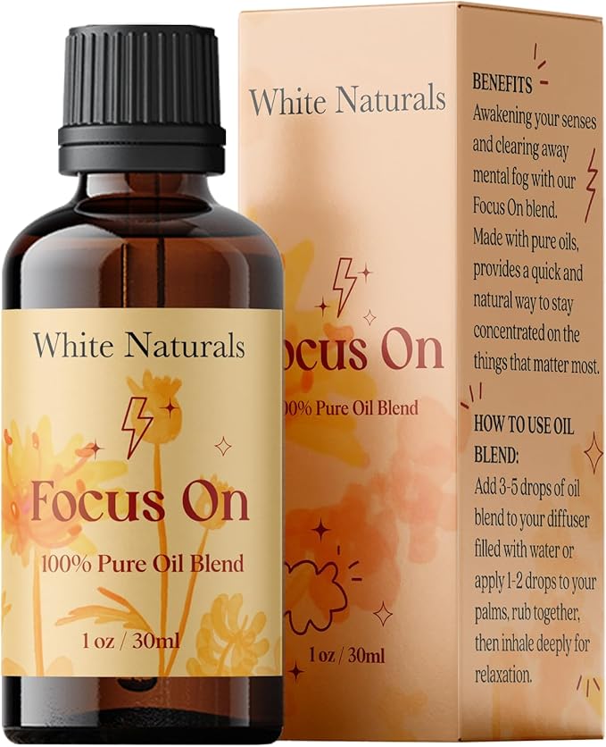 White Naturals Focus On Essential Oil Blend – Refreshing Aromatherapy Oil for Clarity & Attention, 100% Pure & Natural Essential Oils for Productivity, 1oz - Bloomnest