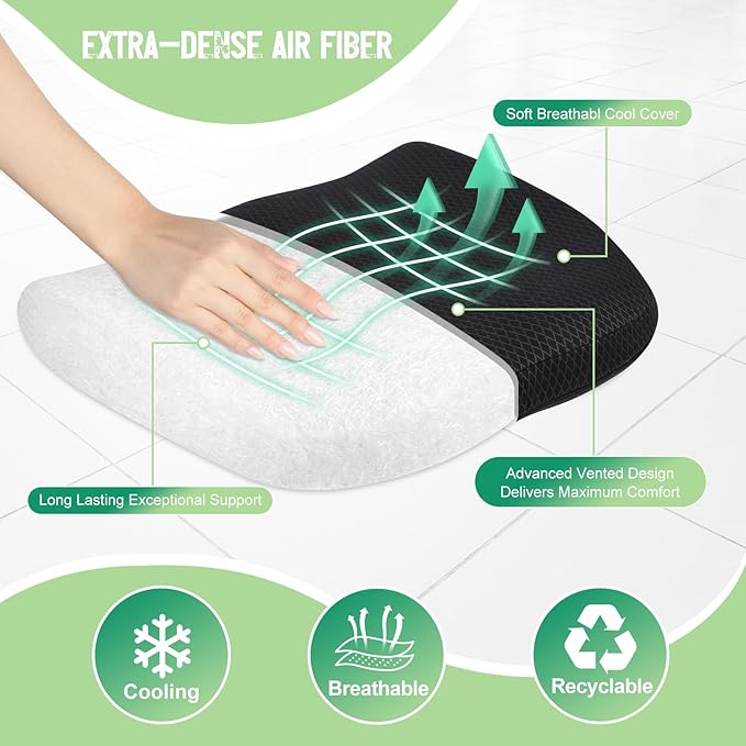 Air Fiber Office Chair Cushion - Ergonomic Seat Cushion for Orthopedic Coccyx, Relief Hip & Back Support - Doctor Recommended Cushion for Long Sitting Worker Driver & Handicapped (Dark Gray) - Bloomnest