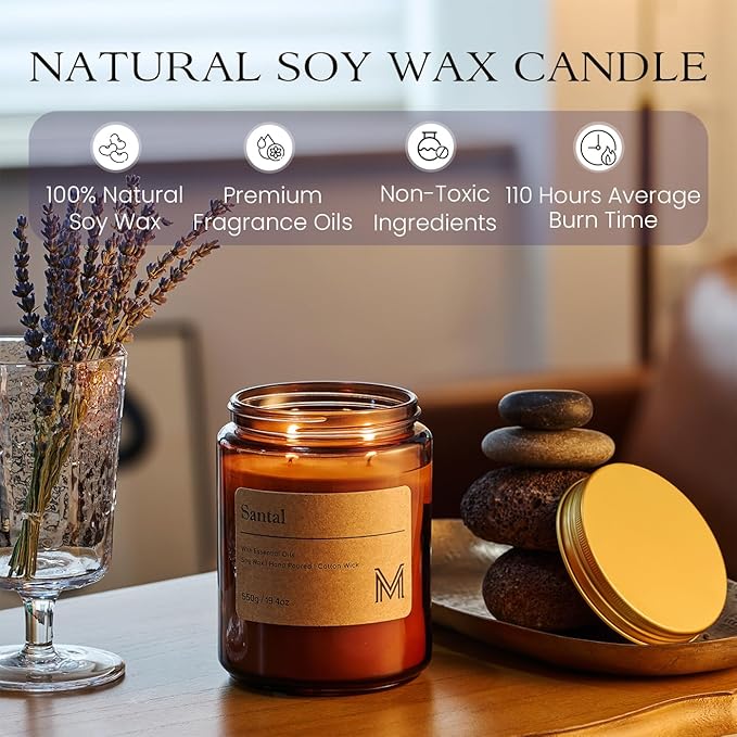 M&SENSE Santal Home Scented Candle | 19.4oz, 115-Hour Burn | Natural Organic Soy Wax | Long-Lasting for Stress Relief and Gifting | for Bedroom，Relaxing SPA，Office - Bloomnest