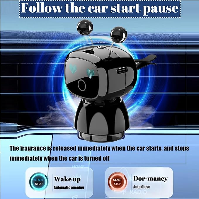 Robot Intelligent Aromatherapy Machine, Smart Cute Robot Car Air Freshener, Fine Spray/Fillable/Four-Gear Adjustment/Vibration Sensing/On-Off/Large Capacity Long-Lasting Fragrance/V3 (Black, Cologne) - Bloomnest