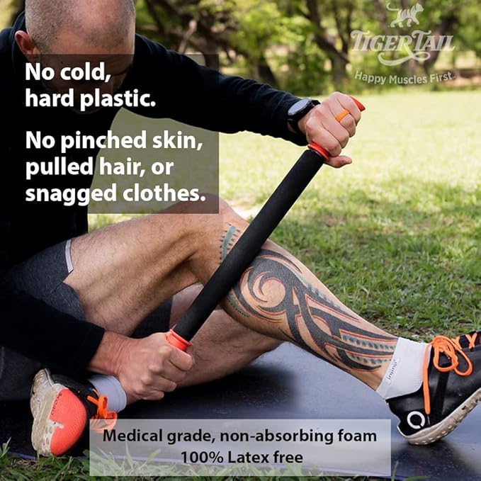 Tiger Tail 22in Massage Stick Portable Roller, Handheld, Deep Tissue Foam Roller, Body Massage and Myofascial Release Tool for Legs, Neck, Calves, Thighs, Shins & Back, The Long One 22, Made in USA