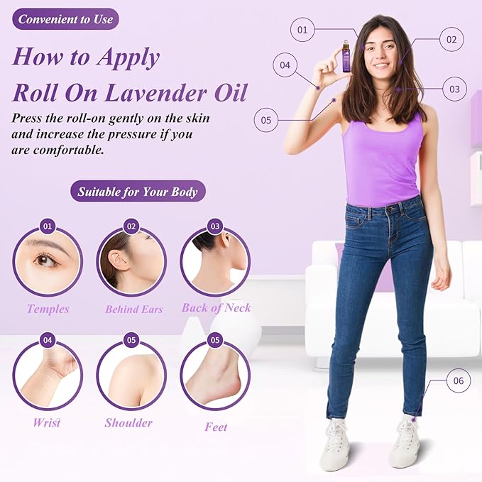 Lavender Essential Oil Roll On, Mumianhua Pre-Diluted Lavender Oil, Therapeutic Grade Aromatherapy Oil for Relaxation, Focus Pulse Points, Pillow, Skin, Massage Portable 0.33Oz Pocket Size - Bloomnest