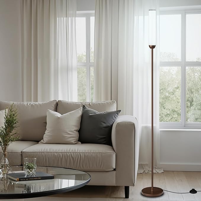 LED Floor Lamp with Remote Control, 65" Standing lamp with Stepless Adjustable 3000K-6500K Colors & 5%-100% Brightness, Foot Switch(Brown) - Bloomnest