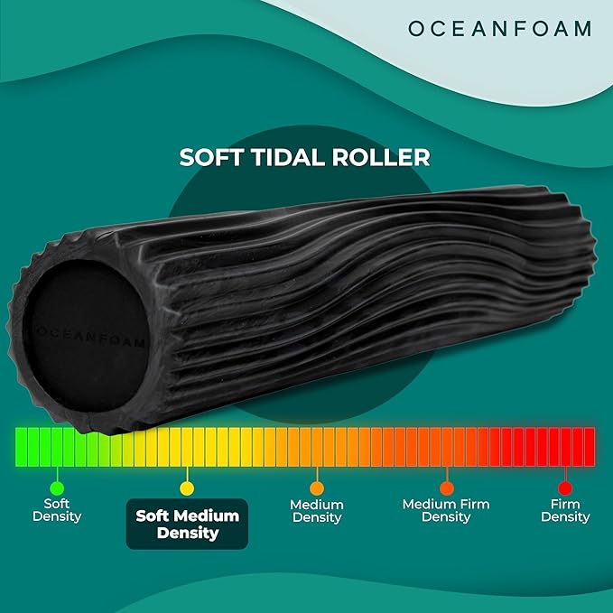 Oceanfoam Soft Tidal Roller (Black & Charcoal Marbled) - Low Density Foam Roller for Physical Therapy, Back Pain, Exercise & Stretching - Wave Textured - Yoga & Wellness - Full Size, 20" x 5" - Bloomnest