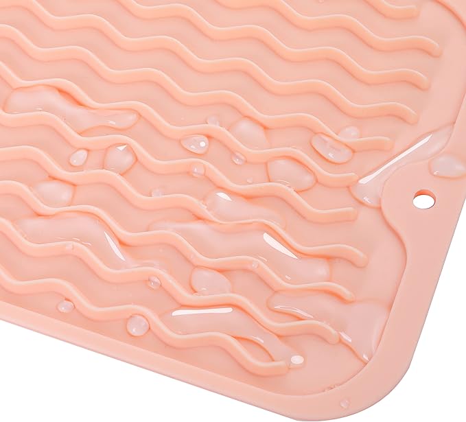 Silicone Dish Drying Mat for Multiple Usage,Easy clean,Eco-friendly,Heat-resistant Silicone Mat for Kitchen Counter,Sink,Bar,Bottle,or Cup Pink M 17 inches x 6 inches - Bloomnest