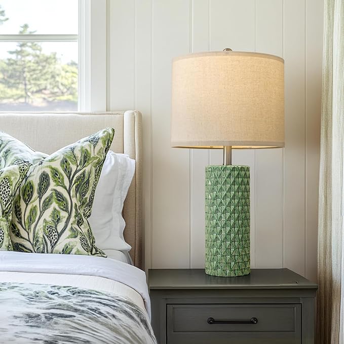 26" Tall Table Lamp for Living Room -Green Lamps Set of 2 Modern Ceramic Lamps for Night Stands, Bedside Lamp for End Tables, Nightstand Lamps for Bedroom - Bloomnest