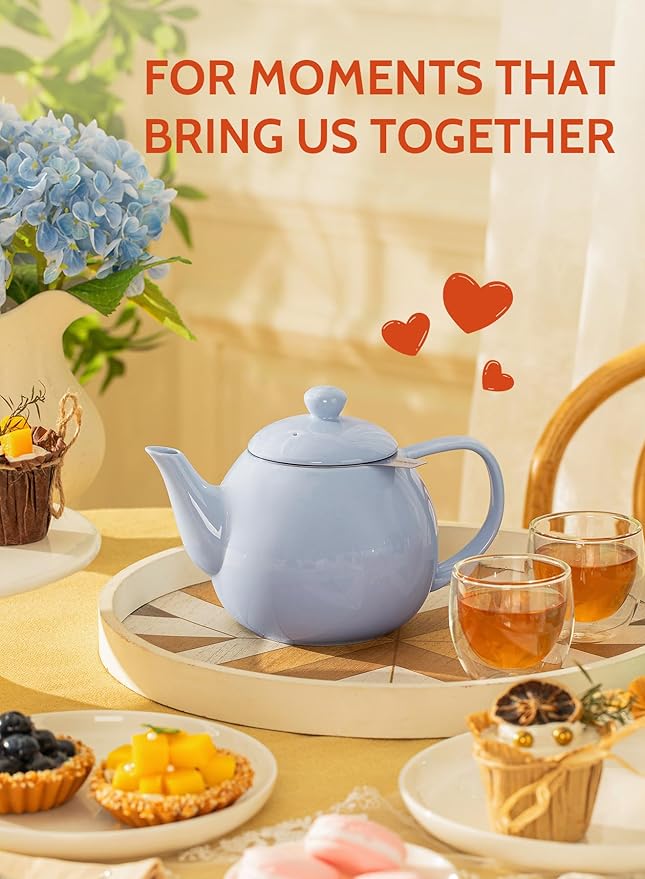 Sweese Teapot, Porcelain Tea Pot with Stainless Steel Infuser, Blooming & Loose Leaf Teapot - 27ounce, Lilac - Bloomnest