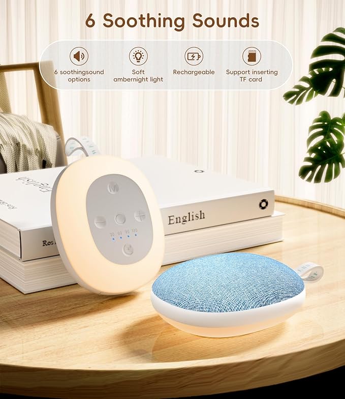 Portable White Noise Sound Machine: Baby Sleep Soother, Bluetooth Speaker, Rechargeable Battery, 4-Speed Timer, 6 Soothing Sounds Adult Therapy Aid for Trave (Blue, Portable) - Bloomnest