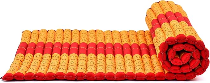 Leewadee - Kapok Roll Mat – Handcrafted Folding Sleep & Relaxation Mattress from Thailand, Ideal as Guest Bed, Camping Mat, Yoga Mat or Traditional Futon, 75 x 39 inches, Orange Red - Bloomnest