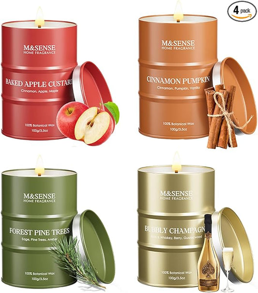 Fall Candles Set | Mini Scented Candles Gift Set | 4 Pack Candles for Home Scented Candle,Apple Pumpkin Cinnamon Pine Champagne Candle,Gift Set for Women and Men,Soy Wax 14 oz 86 Hour - Bloomnest