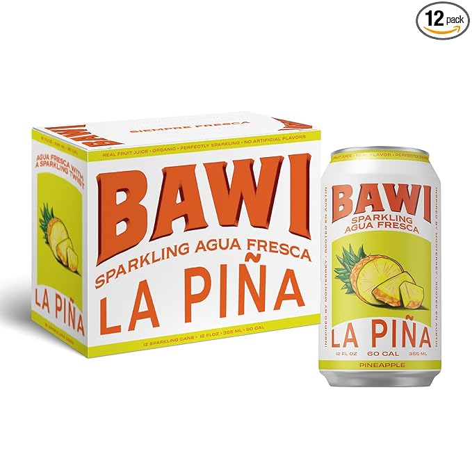 Bawi La Pina Sparkling Agua Fresca, 12 Pack - Pineapple Flavored Water, Plant-Based, Low Calorie, Less Sugar, Culturally-Rooted, Mexican Drink, Made in USA, Better-For-You Soda, Authentic Mexican Drink - Bloomnest