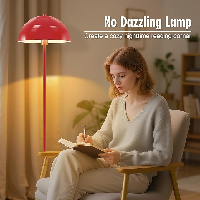 Industrial Floor Lamp, Red Floor Lamp for Living Room, 66Inch Tall Modern Standing Lamp, Stand Up Lamp with Metal Dome Shade, Mid Century Corner Reading Lamp for Bedroom Office Nursery Room, NO BULB - Bloomnest