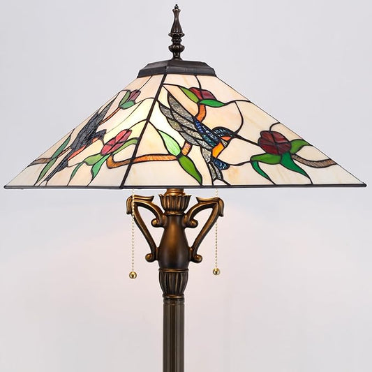Tiffany Floor Lamp Amber Hummingbird Mission Style Stained Glass Standing Reading Light 16X16X64 Inch - Bloomnest