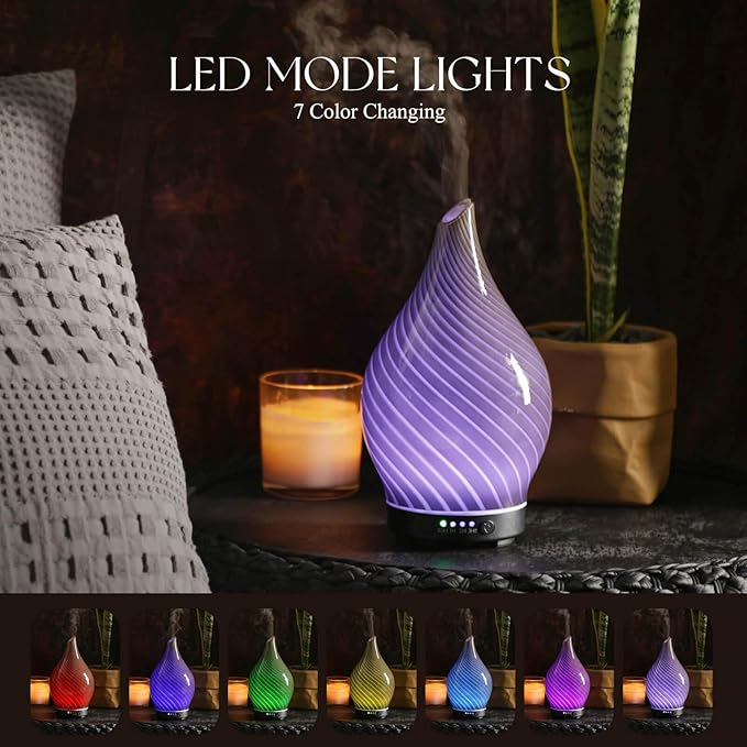 Porseme 150ml Essential Oil Diffuser Glass Color Changing Aroma Air Diffusers Aromatherapy Ultrasonic Cool Mist Humidifier 6 Running Hours Waterless Auto-Off for Sleeping Yoga Office Spa (Pure Grey) Porseme