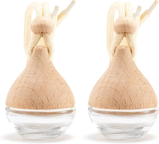 Refillable Car Air Freshener Hanging Diffuser, Empty Glass Bottle with Reed Sticks for Essential Oils, Car Scent Diffuser and Aromatherapy Pendant Decor for Women and Men, 2 Pack - Bloomnest
