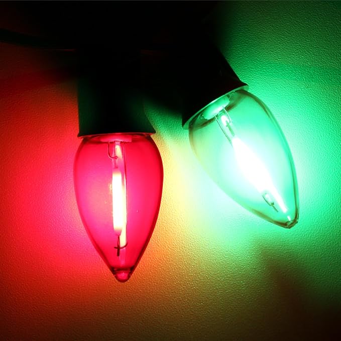 Meconard C7 Led Replacement Christmas Light Bulb, C7 Shatterproof Led Bulbs for Christmas Indoor Outdoor String Lights, E12 Candelabra Base Red Light Bulbs Green Light Bulb, 25 Pack - Bloomnest