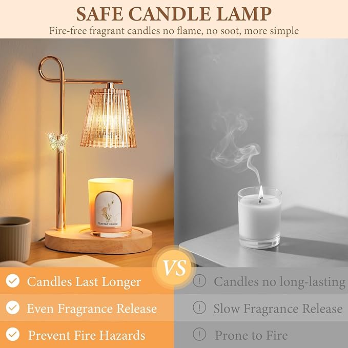 Candle Warmer Lamp with Timer Dimmer, Adjustable Height Wax Warmer Lamp for Jar Candle, Wax Melter House Warming Gifts New Home Décor, Birthday Gifts for Women Mom (Gold - Butterfly) - Bloomnest