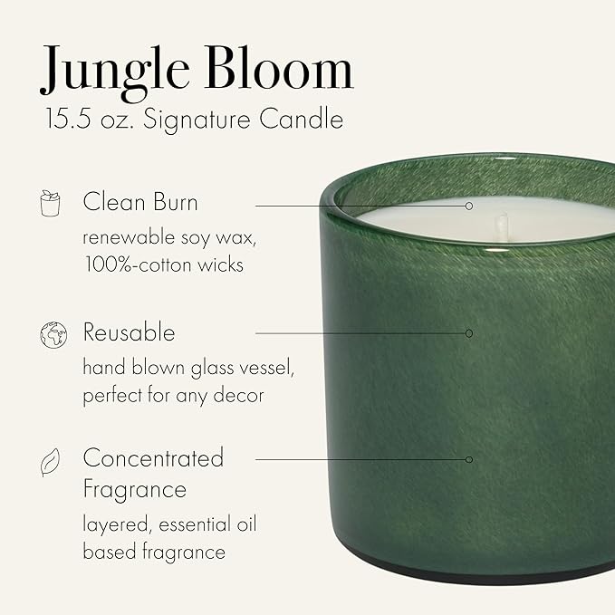 LAFCO New York Signature Candle, Jungle Bloom - 15.5 oz - 90-Hour Burn Time - Reusable, Hand Blown Glass Vessel - Made in The USA - Bloomnest