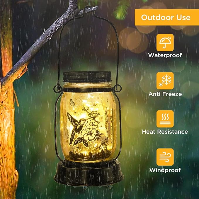 Hummingbird Solar Lantern Outdoor Garden Decor, Gifts for Women Mom Gradma Birthday Gifts, Hanging Solar Light Lawn Ornaments Home Decoration Outside for Yard, Patio,Backyard,Porch, Pathway Torch - Bloomnest