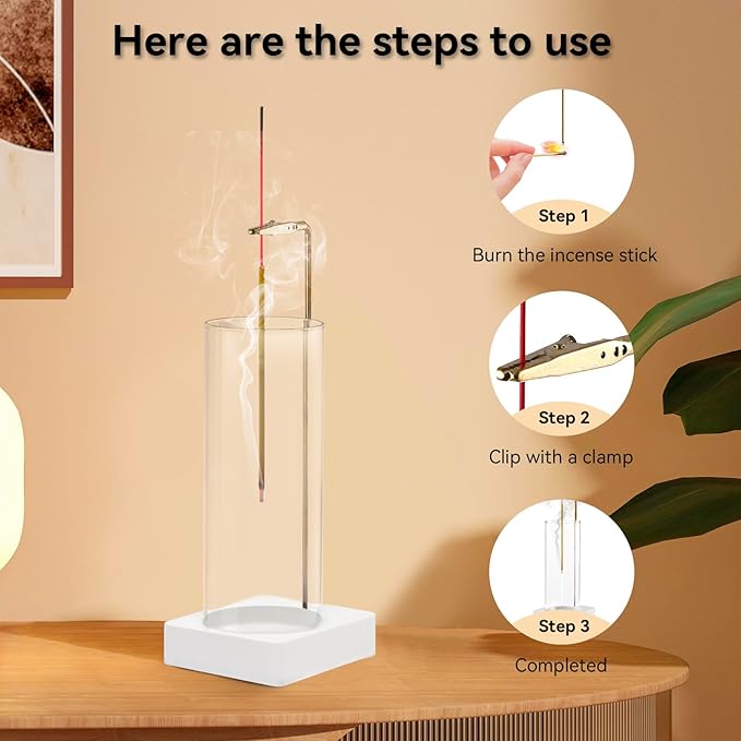 1 Pack Incense Holder for Sticks, Insence-Stick Holder Ash Catcher with Removable Glass [Anti-Ash Flying], Mess-Free Incense Burner Holder,Perfect for Meditation Yoga Relaxation,Home Decor(White Base) - Bloomnest