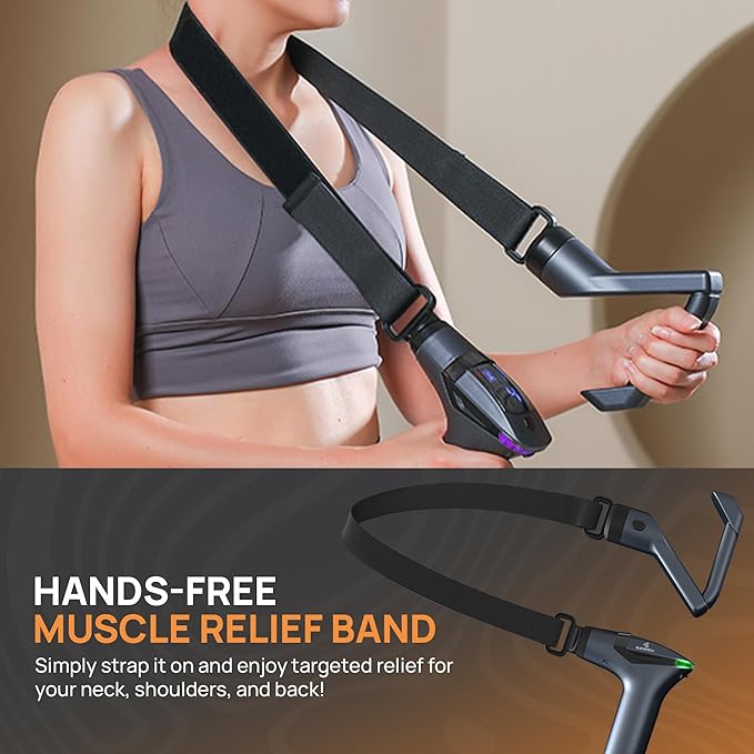 Massage Gun Deep Tissue with Muscle Massager Belt for Relaxation with Extended Handle 3-In-1 Back Massager for Pain Relief, 12 Speed Levels & 4 Replaceable Heads for Athletes, Gym Recovery and Seniors - Bloomnest