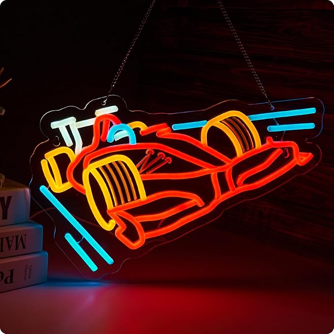 Race Car Neon Sign for wall decor Teen Room Gifts for Birthday Kids Boys Room Decor Playroom Decor(16.3 x10.7 in) - Bloomnest