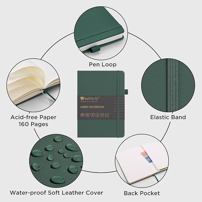 &And Per Se Lined Journal Notebook (3 Packs), 160 Pages 100GSM Thick Paper, A5 Hardcover College Ruled Journals for Writing, 5.7'' x 8'' (Brown, Blue & Green) - Bloomnest