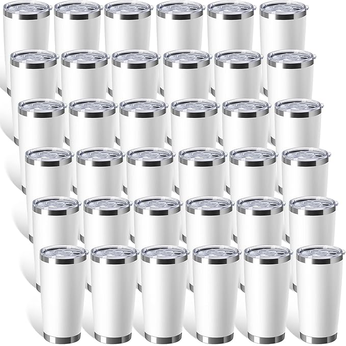 Sieral 36 Packs Stainless Steel Tumbler Bulk with Lid Vacuum Double Wall Insulated Travel Coffee Mug Powder Coated Tumbler Cup for Graduation Wedding Christmas Birthday Party(White, 20 oz) - Bloomnest